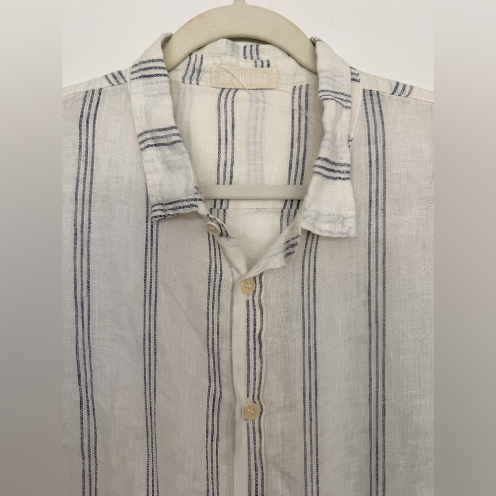 CP Shades Blue Striped Linen Long Sleeve Button Down Tunic Size Medium - Picture 3 of 7
